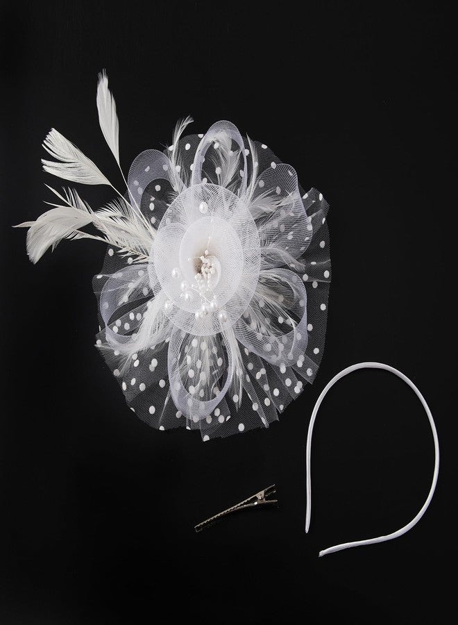 KICOFIT Fascinators Hats 20s 50s Hat Pillbox Hat Cocktail Tea Party Headwear with Veil for Girls and Women (US, Alpha, One Size, A-White) - Image 3